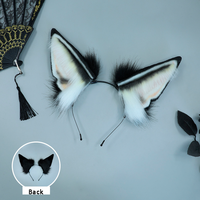 E0012 Bandeau gothique en fausse fourrure avec oreilles de loup, oreilles d'animaux en peluche style punk avec chaîne croisée et rivets, accessoire de cheveux pour cosplay et mode alternative