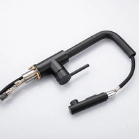 Robinet mélangeur de cuisine en acier inoxydable 304 noir brossé doré, avec douchette extractible à ressort, à montage sur plan pour la maison