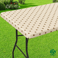Nappe de table rectangulaire ajustée en PEVA marron ivoire à pois, avec dos en flanelle, imperméable, bord élastique, pour camping, barbecue, pique-nique, facile à nettoyer