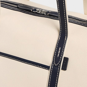 Custom Logo Women's Leather Trim Canvas Large Shopper <b>Tote</b> <b>Bag</b> Durable Cotton Handbags <b>for</b> Travel <b>Summer</b> Autumn Shoulder <b>Bags</b> - Product Image 2