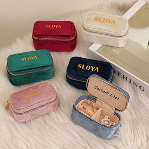Boîte à bijoux de luxe en velours et carton avec fermeture éclair, personnalisable avec logo, rose, mini, pour voyage, rangement de bagues, colliers et bracelets - Product Image 5