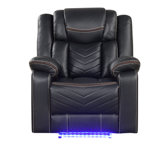 Canapé inclinable électrique moderne en similicuir en forme de U avec LED, 3 pièces (canapé + causeuse + fauteuil) avec porte-gobelets, console causeuse et haut-parleurs Bluetooth - Product Image 5