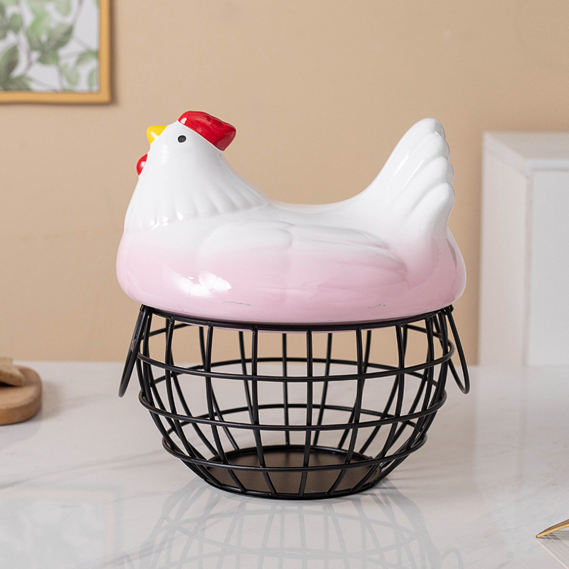 Gradient pink hen with black American-style basket