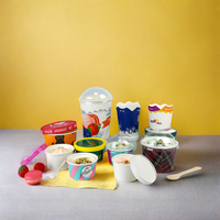 Vente en gros Logo personnel imprimé personnalisé Bol à dessert jetable de 4oz Gobelets en papier pour crème glacée avec couvercle et cuillère