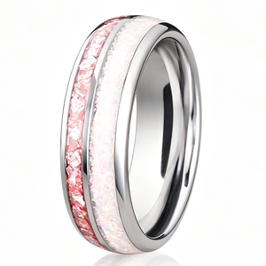 Anello Nuziale Artigianale con Opale Rosa di Cheng Jewelers, 8mm, Pietra Naturale, Anelli in Carburo di Tungsteno Dorato per Anniversario - Product Image 3