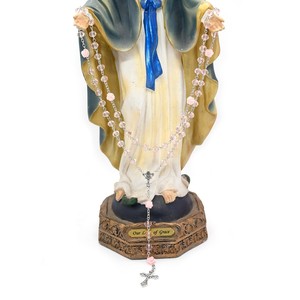 Rosario in Vetro Rosa con Decorazioni a Rosa e Croce Placcata Argento Anticato, Gioiello di Preghiera Cattolica Unisex - Product Image 3