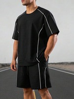 T-shirt à manches courtes pour homme, couleur noire unie, coupe ample, polyester, ensemble de vêtements de sport pour la course à pied et la salle de sport