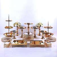 Décorations de table de dessert LUYI, ensemble complet brillant doré, support à gâteau en métal doré à 3 étages, ensemble de plats pour centre de table de mariage