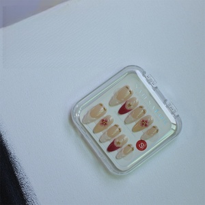 NEWSPIED - Juego de 10 <span class=keywords><strong>Uñas</strong></span> Acrílicas <span class=keywords><strong>con</strong></span> Punta Francesa en Forma de Almendra, Diseño <span class=keywords><strong>3D</strong></span> de <span class=keywords><strong>Flores</strong></span>, Color Rosa y Blanco, Cobertura Total, Reutilizables, Pre-Diseñadas - Product Image 4
