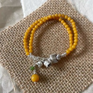 Bracelet double cercle en ambre, argent S925, élastique, style rétro chinois, bijoux pour femmes, cadeau, bracelet à cordon tendance - Product Image 3