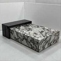Table basse en marbre Calacatta Viola avec cadre latéral en acier inoxydable noir, table centrale moderne de luxe pour projets de villas et d'hôtels