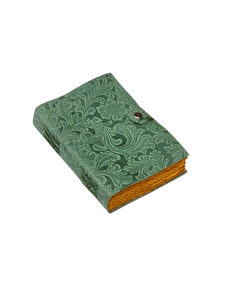 Carnet fait main en cuir gaufré avec bouton tactile, couverture rigide, fermoir, motif floral, fil aquarelle, cadeau vintage, bordure festonnée - Product Image 2