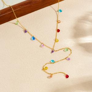 Collar de Acero Inoxidable con Colgante en Forma de Gota, Colorido y Dulce, con Cadena Larga Chapada en Oro - Product Image 1