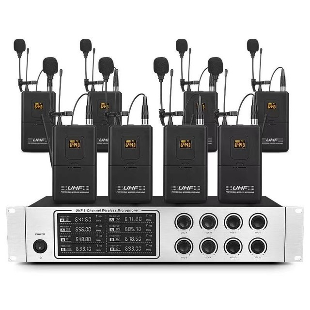 KC-1108 Professional UHF 8-Channel Noise Cancelling XLR Metal Wireless Lavalier Microphone for Conference Use