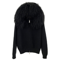Femmes hiver automne tricoté Cardigan manteau mongol agneau fourrure capuche décontracté chaud laine uni teint pull fermeture éclair vêtements d'extérieur