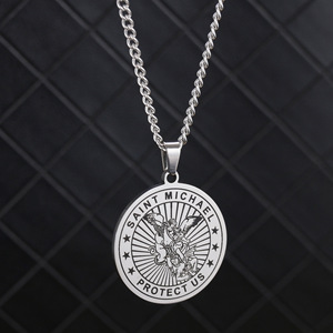 Nouveau pendentif rond en acier inoxydable Jingxiang Foreign Trades, collier de protection de la marque Seven S Michael - Product Image 6