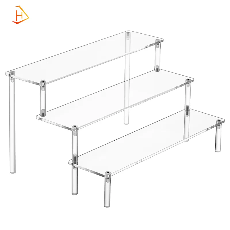 Bán buôn tùy chỉnh Acrylic trong suốt 1 2 3 4 5 lớp tráng miệng bước hiển thị đứng bánh đồ chơi mỹ phẩm hiển thị đứng