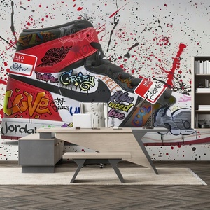<span class=keywords><strong>Papier</strong></span> <span class=keywords><strong>peint</strong></span> 3D autocollant pour la décoration intérieure, motif de baskets de basket-ball graffiti - Product Image 1
