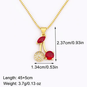 QIKU kalung liontin bentuk stroberi ceri buah lucu perhiasan tembaga zirkonia kubik Aksesori hadiah Festival pakaian sehari-hari wanita - Product Image 6