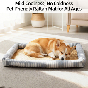 Poland Stock Dog Cooling Mat 70x50cm Woven Grass <b>Bed</b> with Neck Support Bolster Non-Slip Pet <b>Pad</b> EU Dropshipping - Product Image 2