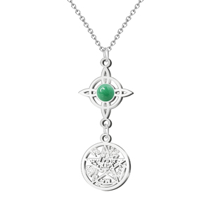 Collana con ciondolo Tetragrammaton con pietra aventurina verde e collana di gioielli con nodo della strega in acciaio inossidabile - Product Image 1