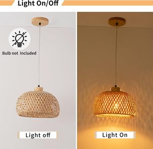 12 Inch <strong>Boho</strong> Wicker Pendant <strong>Light</strong>, Natural Rattan <strong>Ceiling</strong> Lamp for Restaurant, Hotel, Kitchen Island, Luxury Farmhouse - Product Image 5
