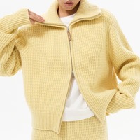 Cardigan zippé en tricot gaufré personnalisé pour femme, 7GG, en mélange de coton épais, style universitaire, automne, preppy, tricot de haute qualité