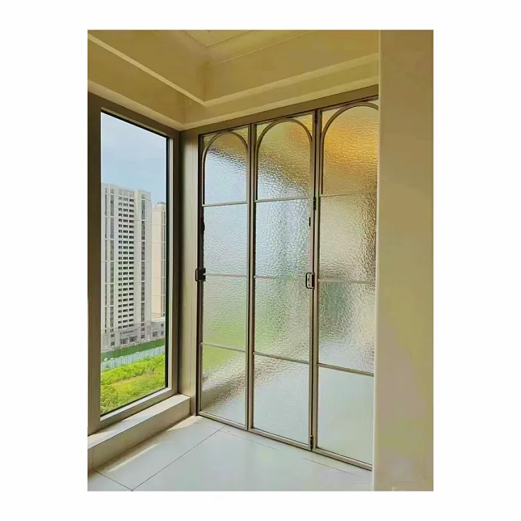 Французский современный стиль Двухстворчатая дверь алюминиевая аккордеонная стеклянная Складная Дверь