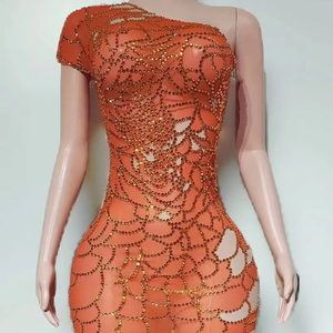 Vestido de Noche Sexy para Mujer con Pedrería Brillante, de un Solo Hombro, Ajustado, para Actuaciones en Escenario, Fiestas de Cumpleaños, Cantantes - Product Image 1