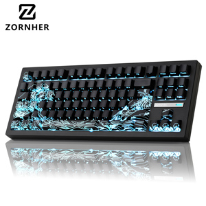 Clavier mécanique sans fil Zornher ZH870 noir Ukiyo-e avec rétroéclairage RGB artistique pour jeux, 87 touches pour ordinateur portable - Product Image 1