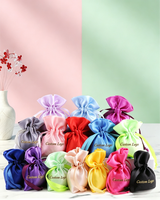 Vente en gros de sacs à poussière en tissu satiné beige de différentes tailles avec logo personnalisé imprimé, couleur bonbon, pour bijoux