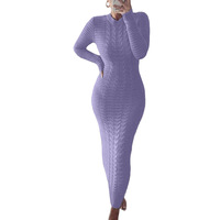 Mode hivernale pour femmes Robe pull à manches longues Slim couleur unie Robe tricotée décontractée pour femmes