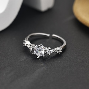 Hot Sale Copper Sparkling Diamond Bezel Setting <b>Ring</b> Women Elegant Design Personality Fashionable <b>Silver</b> Plated Open <b>Adjustable</b> - Product Image 3