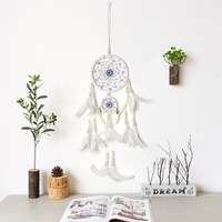 Nouveau attrape-rêves Art Déco fait main écologique double anneau ivoire-blanc avec breloque œil porte-bonheur, décoration de chambre Ramadan, pendentif en fer