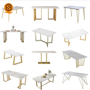 OEM Modern <strong>Small</strong> White Marble Dining <strong>Tables</strong> <strong>Gold</strong> Stainless Steel Round Dining <strong>Table</strong> and Chairs Sets - Product Image 5