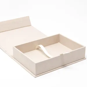 Caja de fotos de lino crema, cajas de papel para fotografía, embalaje magnético, regalo, logotipo personalizado, 4X6X7