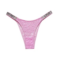 Love Secret Bragas de mujer transparentes de talle bajo tipo tanga con pedrería, encaje, lentejuelas, diseño hueco y letras
