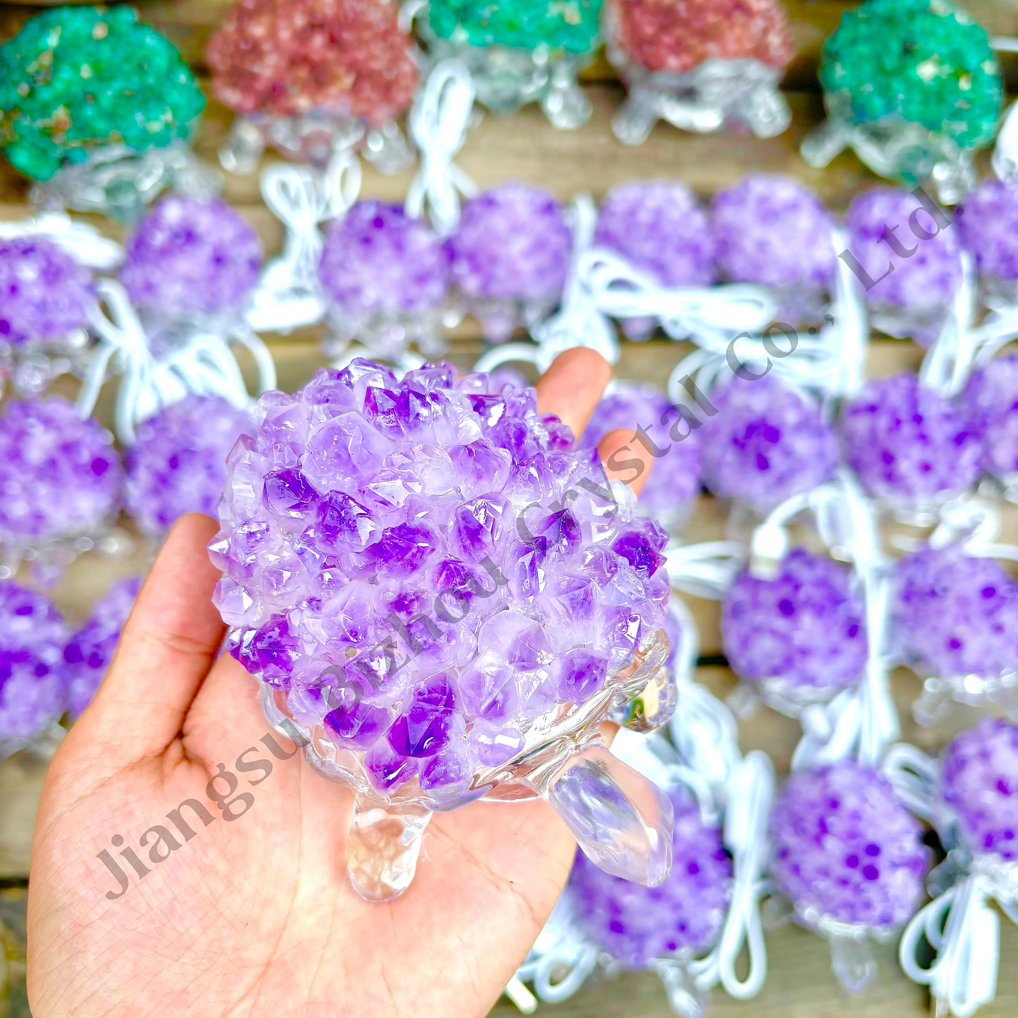 Factory Price Amethyst Crystal Raw Stone Crystal Chips Lamp Rough Quartz Crystal Turtle Style Nightlight For Fengshui Decor