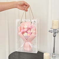 Buket Bunga Taman 1987 Hari Ibu Buket Bunga Buatan Tangan Mawar Puff Gypsophila Buatan dengan Lampu LED Kotak Hadiah-Ramah Lingkungan
