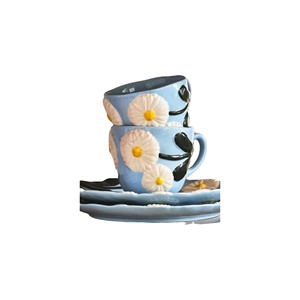 Set di Tazza e Piattino in Porcellana Ispirato al Vintage con Motivo Margherita, Lavabile in Lavastoviglie e Utilizzabile nel Microonde, con Vassoio - Per Uso Domestico e Caffetteria - Product Image 1