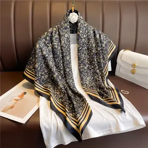 Designer Scarves Silk Multi China Luxury Ladies Silk Neck Scarf for Women Stylish Wholesale Satin Edge Scarf
