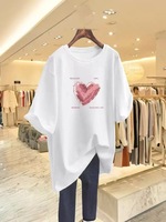 Haute qualité 100% coton personnalisé femmes surdimensionné Style américain T-Shirt à manches courtes avec mignon Logo décoration coupe ample