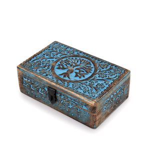 Caja de almacenamiento de madera celestial, organizador de baratijas hecho a mano con diseño de árbol de la vida para Tarot y suministros de brujería - Product Image 1