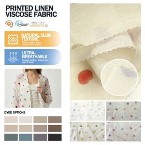 Tissu en lin et viscose imprimé floral doux au toucher de haute qualité pour robes d'été, chemises et vêtements - Product Image 1