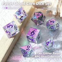 Dés à six faces à bords nettoyés, plaqués irisés, faits à la main en résine écologique, lot de 7, pour jeux de table Dragon Dungeons
