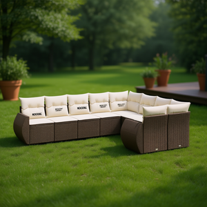 Cream White Brown Garden <b>Sofa</b> Set With Cushions 10 Seater Outdoor Furniture Contemporary <b>Rattan</b> Design - Product Image 2