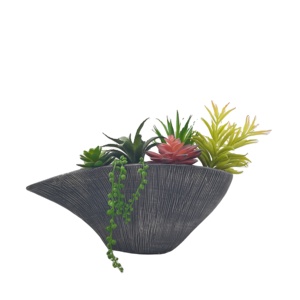 Arrangement décoratif en forme de bateau assorti Pot en ciment pour la maison, la <span class=keywords><strong>cuisine</strong></span>, le bureau Décor de graduation Vert pour étagère de bureau - Product Image 1