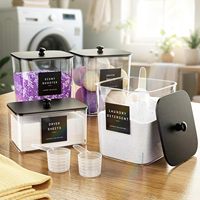 Lot de 3 contenants transparents pour lessive en dosettes, boîtes de rangement pour lessive en poudre, support en acrylique pour boules de séchage, couvercle en bois noir