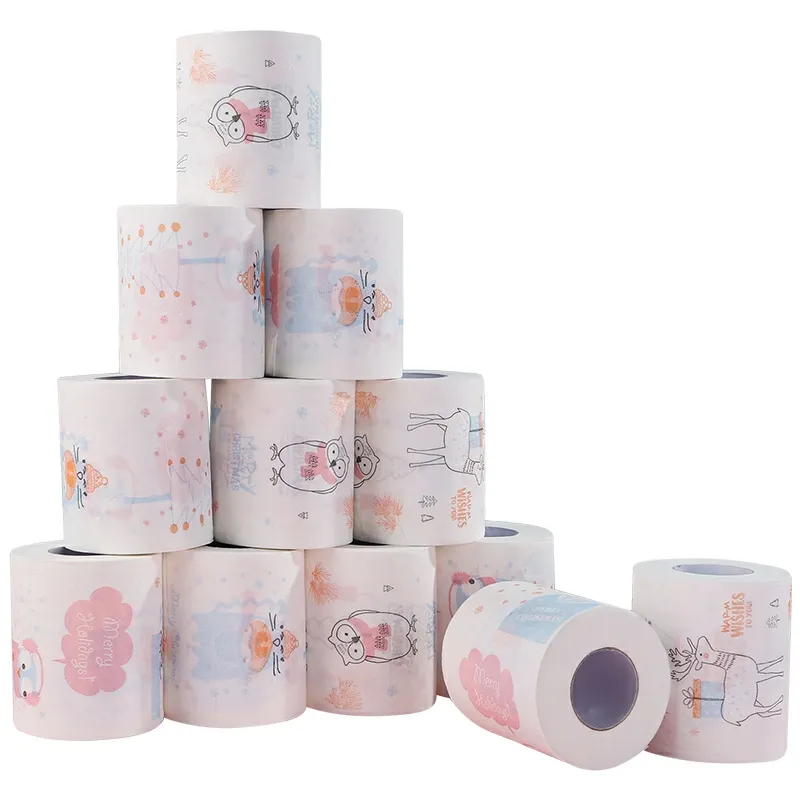 Printed Color Toilet Paper Bathroom Tissue Roll Compressed Custom Design Printed Toilet Paper
