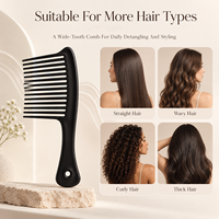 Peigne démêlant professionnel antistatique à dents larges avec logo personnalisé pour cheveux bouclés, épais et mouillés – Idéal pour le coiffage et l'entretien en salon